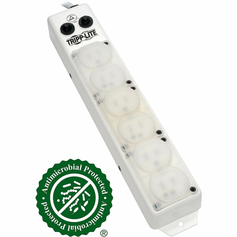 Medical-Grade Power Strip for Patient-Care Vicinity, 6 Outlets, 15 ft Cord, White