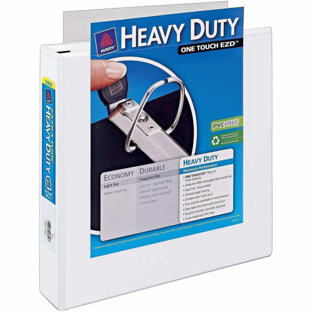 Heavy-Duty View Binder with DuraHinge, One Touch EZD Rings/Extra-Wide Cover, 3 Ring, 1.5" Capacity, 11 x 8.5, White, (1319)