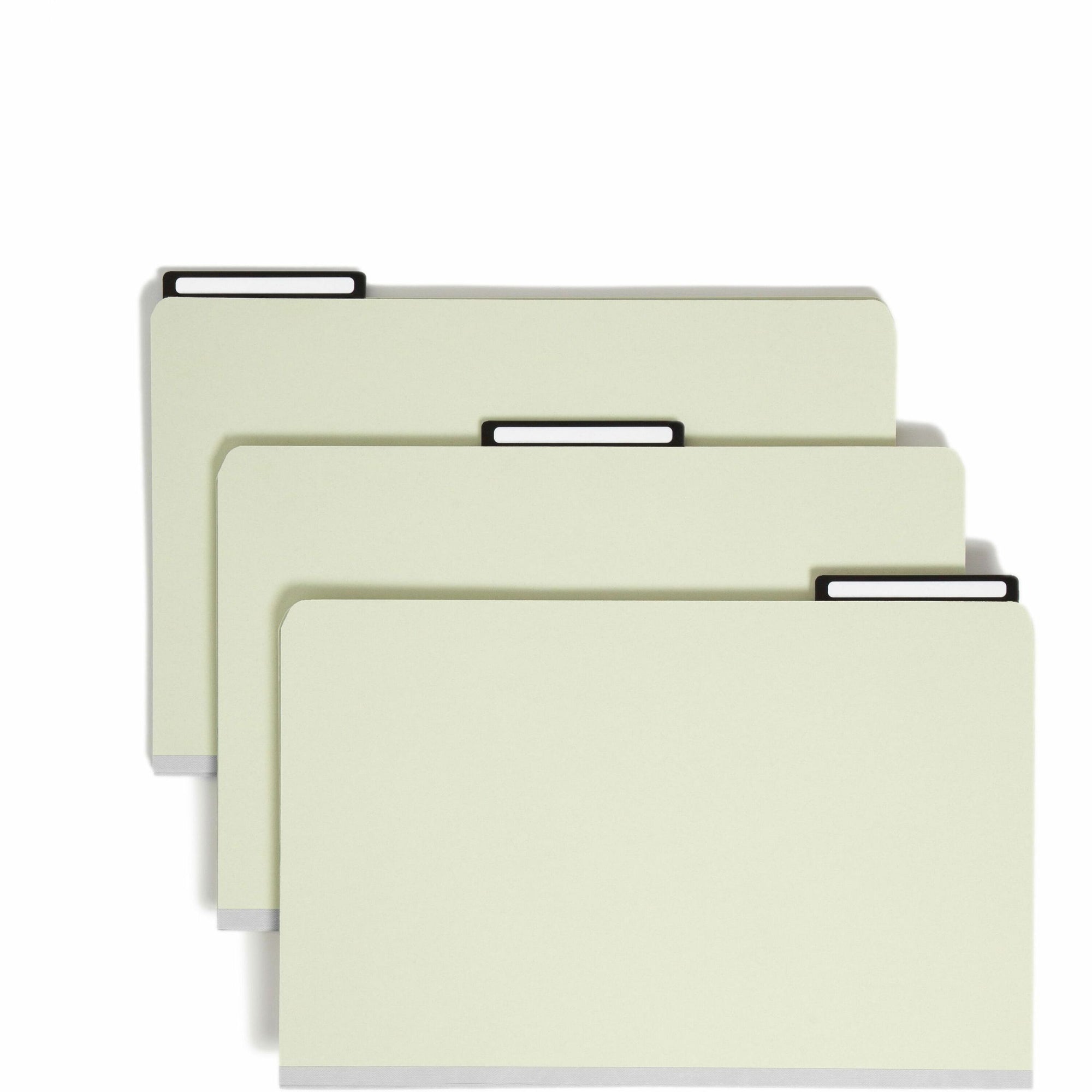 Recycled Heavy Pressboard File Folders with Insertable 1/3-Cut Metal Tabs, Legal Size, 1" Expansion, Gray-Green, 25/Box
