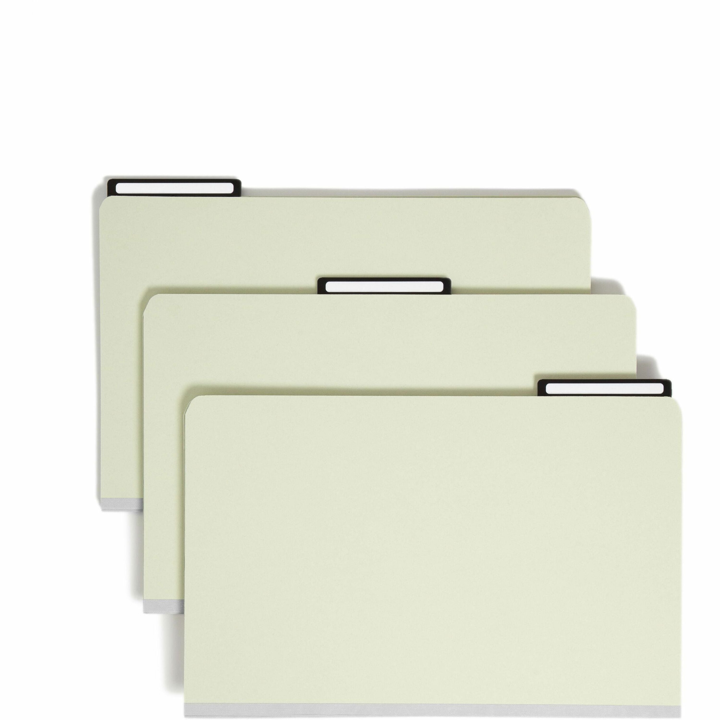 Recycled Heavy Pressboard File Folders with Insertable 1/3-Cut Metal Tabs, Legal Size, 1" Expansion, Gray-Green, 25/Box