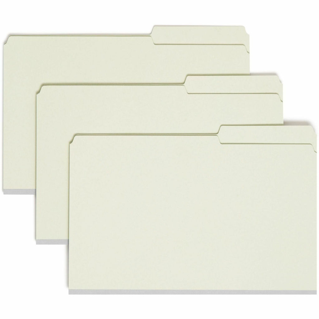Recycled Pressboard Folders, Two SafeSHIELD Coated Fasteners, 2/5-Cut: Right, 2" Expansion, Legal Size, Gray-Green, 25/Box