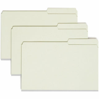 Recycled Pressboard Folders, Two SafeSHIELD Coated Fasteners, 2/5-Cut: Right, 2" Expansion, Legal Size, Gray-Green, 25/Box