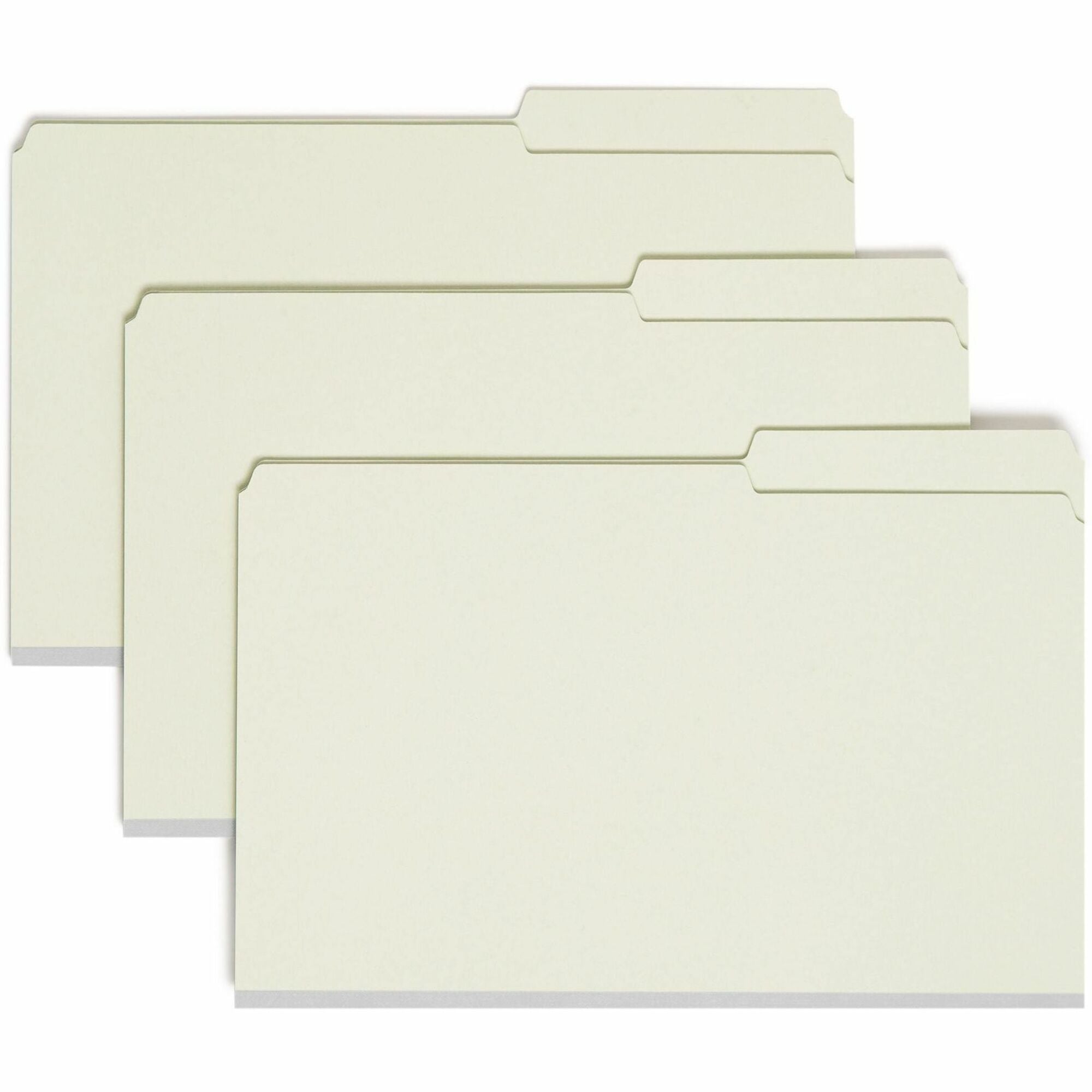 Recycled Pressboard Folders, Two SafeSHIELD Coated Fasteners, 2/5-Cut: Right, 2" Expansion, Legal Size, Gray-Green, 25/Box