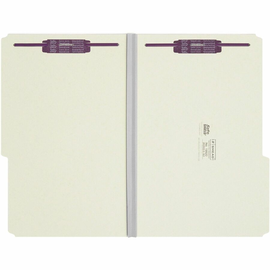 Recycled Pressboard Folders, Two SafeSHIELD Coated Fasteners, 2/5-Cut: Right, 2" Expansion, Legal Size, Gray-Green, 25/Box