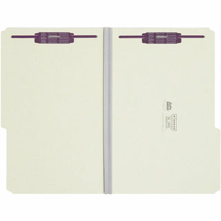 Recycled Pressboard Folders, Two SafeSHIELD Coated Fasteners, 2/5-Cut: Right, 2" Expansion, Legal Size, Gray-Green, 25/Box