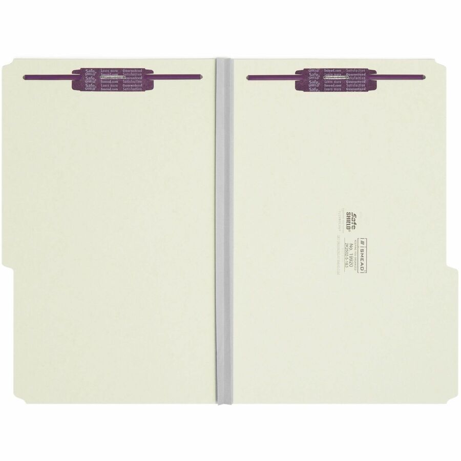 Recycled Pressboard Folders, Two SafeSHIELD Coated Fasteners, 2/5-Cut: Right, 2" Expansion, Legal Size, Gray-Green, 25/Box