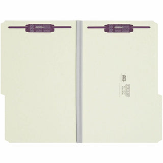 Recycled Pressboard Folders, Two SafeSHIELD Coated Fasteners, 2/5-Cut: Right, 2" Expansion, Legal Size, Gray-Green, 25/Box