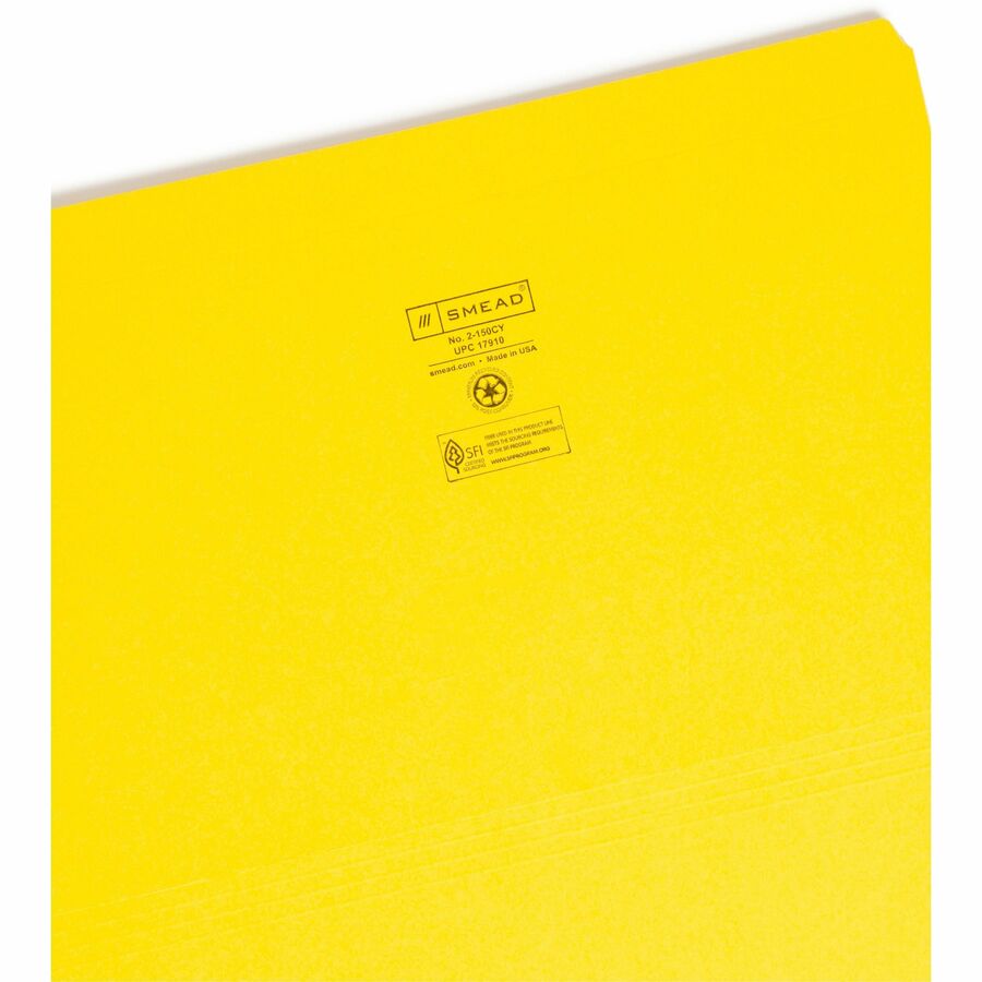 Reinforced Top Tab Colored File Folders, Straight Tabs, Legal Size, 0.75" Expansion, Yellow, 100/Box