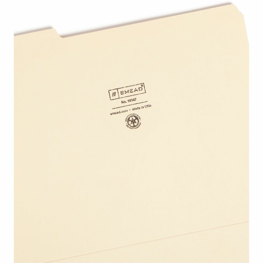 100% Recycled Reinforced Top Tab File Folders, 1/3-Cut Tabs: Assorted, Letter Size, 0.75" Expansion, Manila, 100/Box
