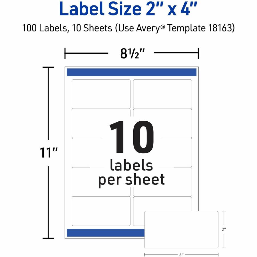 Shipping Labels w/ TrueBlock Technology, Inkjet Printers, 2 x 4, White, 10/Sheet, 10 Sheets/Pack