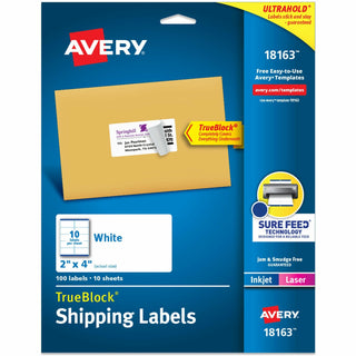 Shipping Labels w/ TrueBlock Technology, Inkjet Printers, 2 x 4, White, 10/Sheet, 10 Sheets/Pack