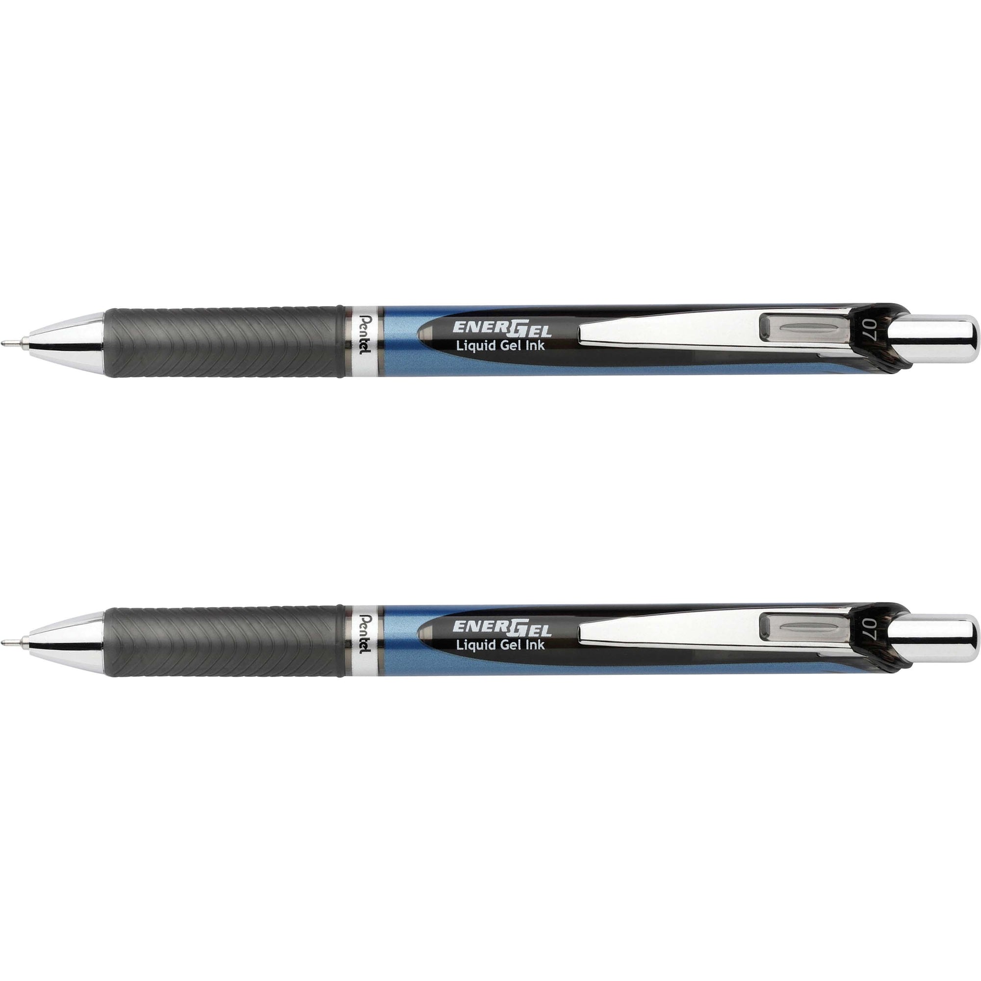 EnerGel EnerGel RTX Liquid Gel Pens - Medium Pen Point - 0.7 mm Pen Point Size - Needle Pen Point Style - Refillable - Retractable - Black Gel-based Ink - Blue Barrel - Stainless Steel Tip - 2 / Pack