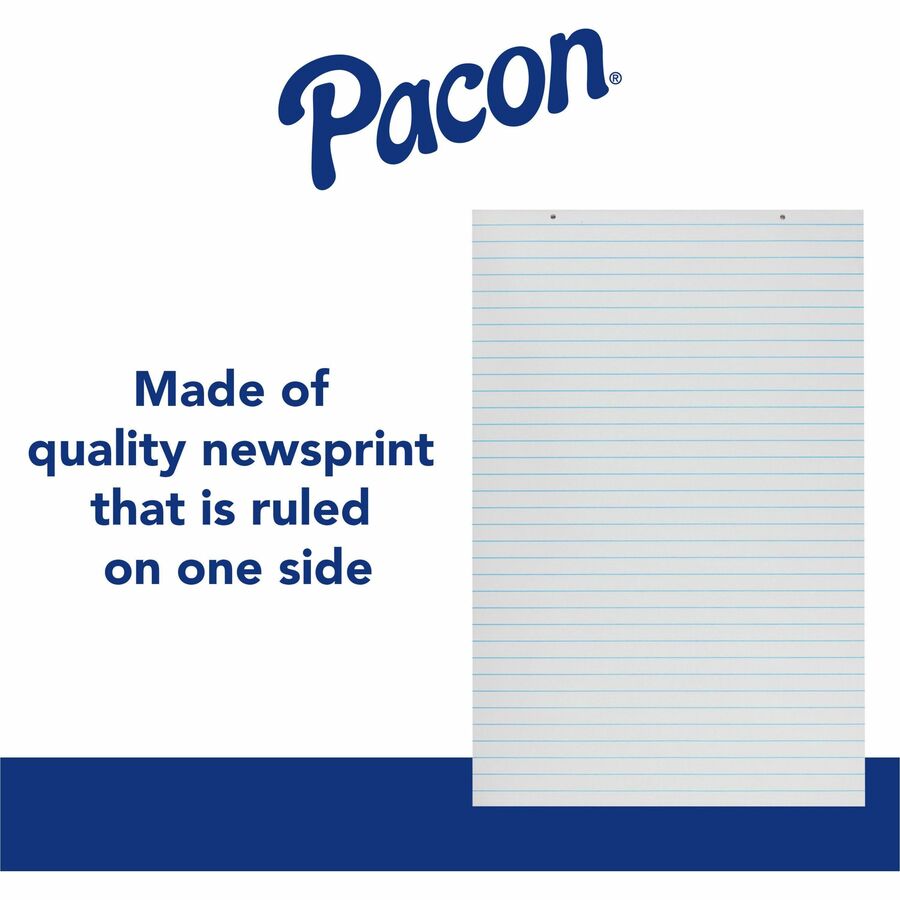 Pacon Ruled Chart Pad - 100 Sheets - Glue - Front Ruling Surface - 1" Ruled - 24" x 36" - White Paper - Chipboard Backing, Hole-punched, Recyclable - 1 Each
