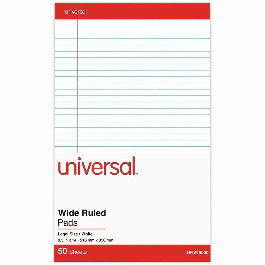 Perforated Ruled Writing Pads, Wide/Legal Rule, Red Headband, 50 White 8.5 x 14 Sheets, Dozen