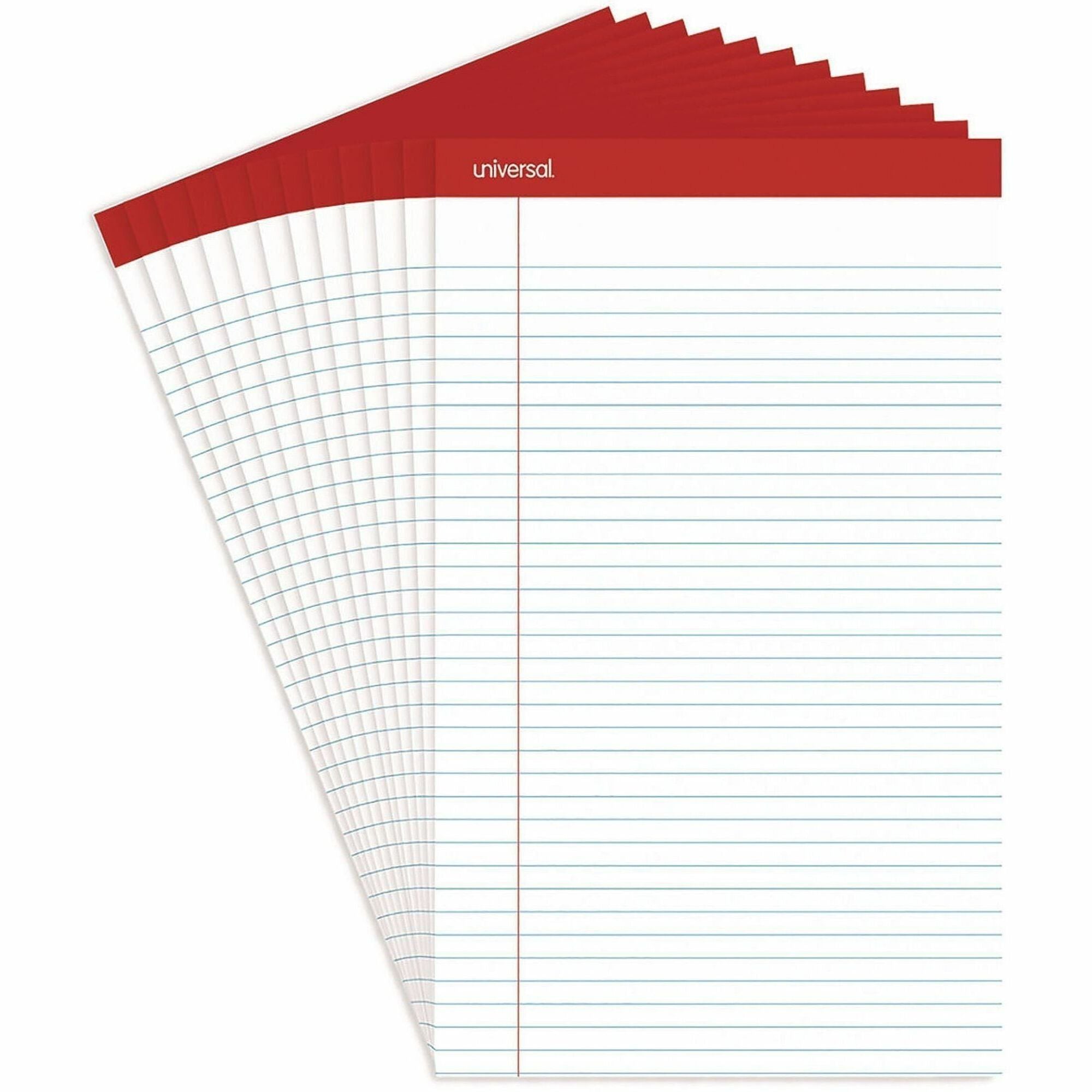 Perforated Ruled Writing Pads, Wide/Legal Rule, Red Headband, 50 White ...