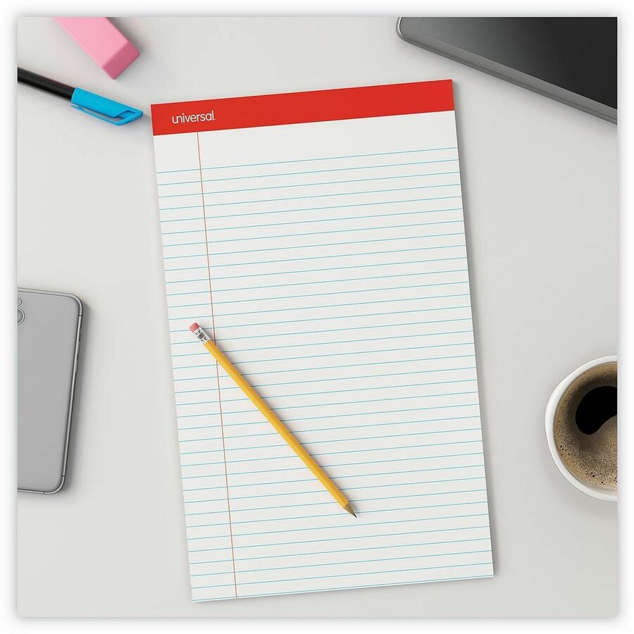 Perforated Ruled Writing Pads, Wide/Legal Rule, Red Headband, 50 White 8.5 x 14 Sheets, Dozen