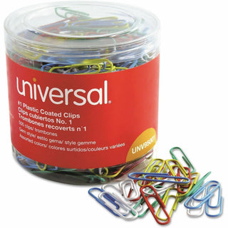 Plastic-Coated Paper Clips with One-Compartment Dispenser Tub, #1, Assorted Colors, 500/Pack