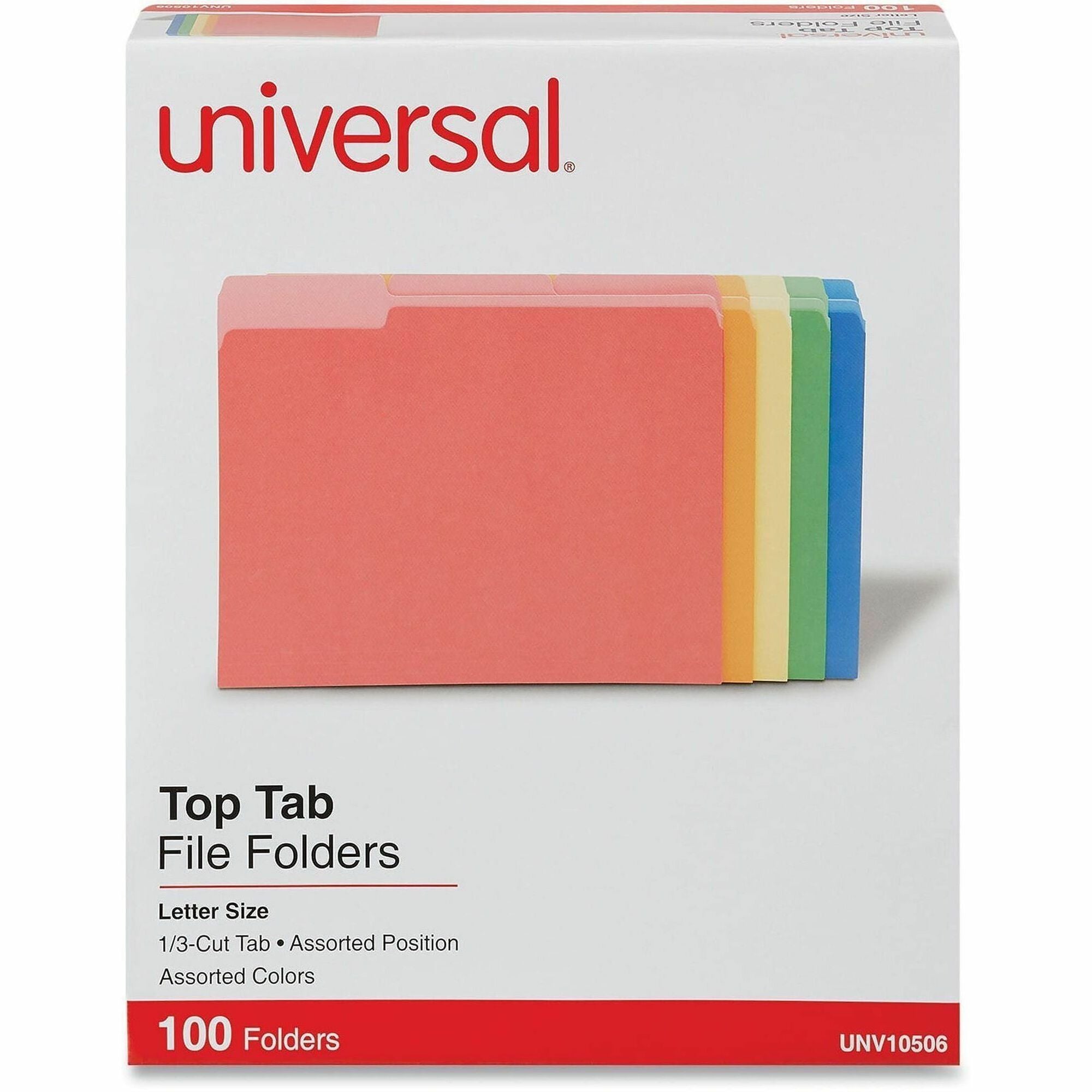Deluxe Colored Top Tab File Folders, 1/3-Cut Tabs: Assorted, Letter Size, Assorted Colors, 100/Box