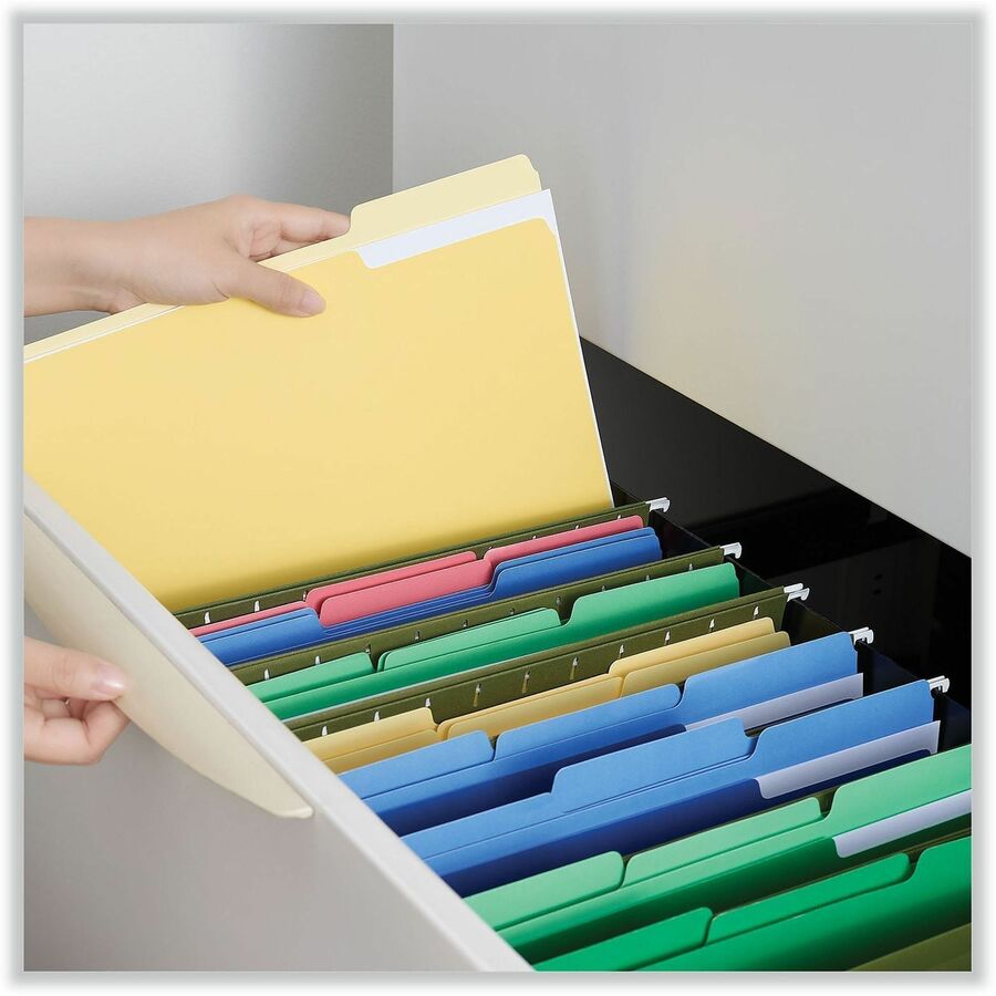 Deluxe Colored Top Tab File Folders, 1/3-Cut Tabs: Assorted, Letter Size, Yellow/Light Yellow, 100/Box