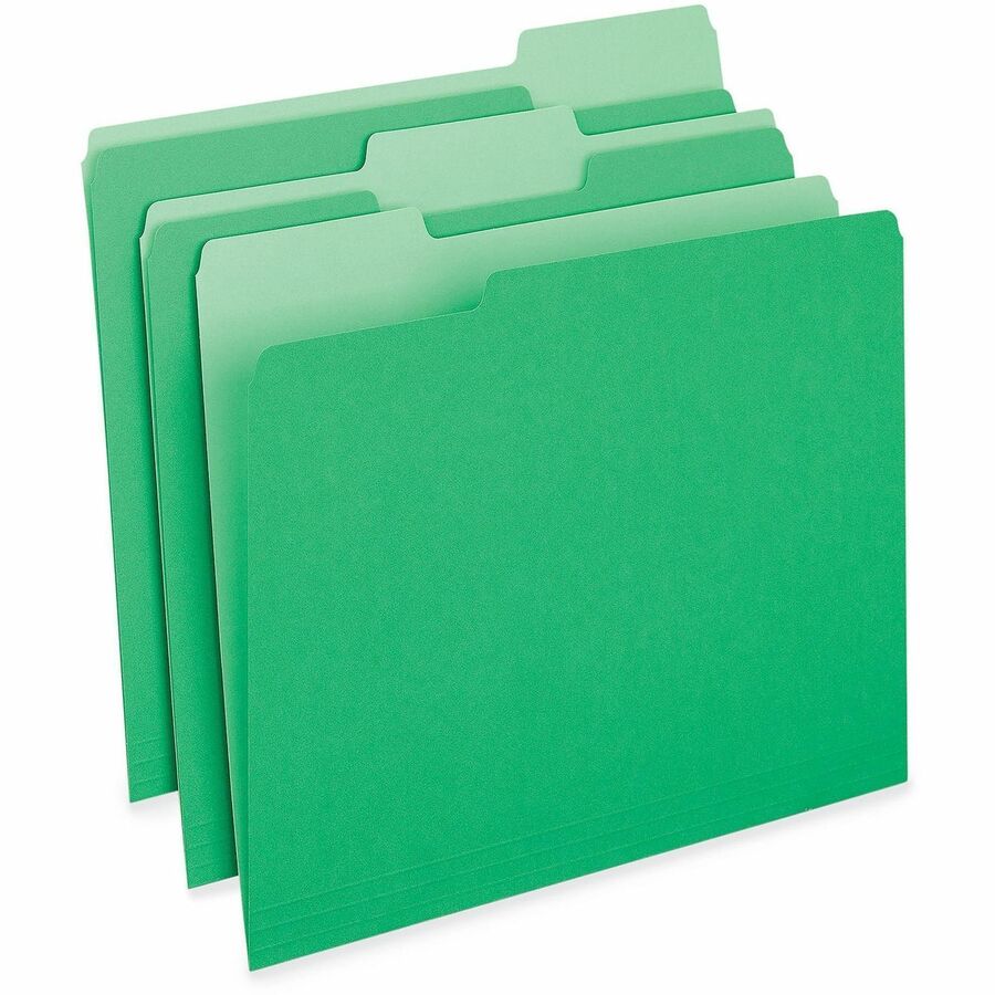 Deluxe Colored Top Tab File Folders, 1/3-Cut Tabs: Assorted, Letter Size, Green/Light Green, 100/Box