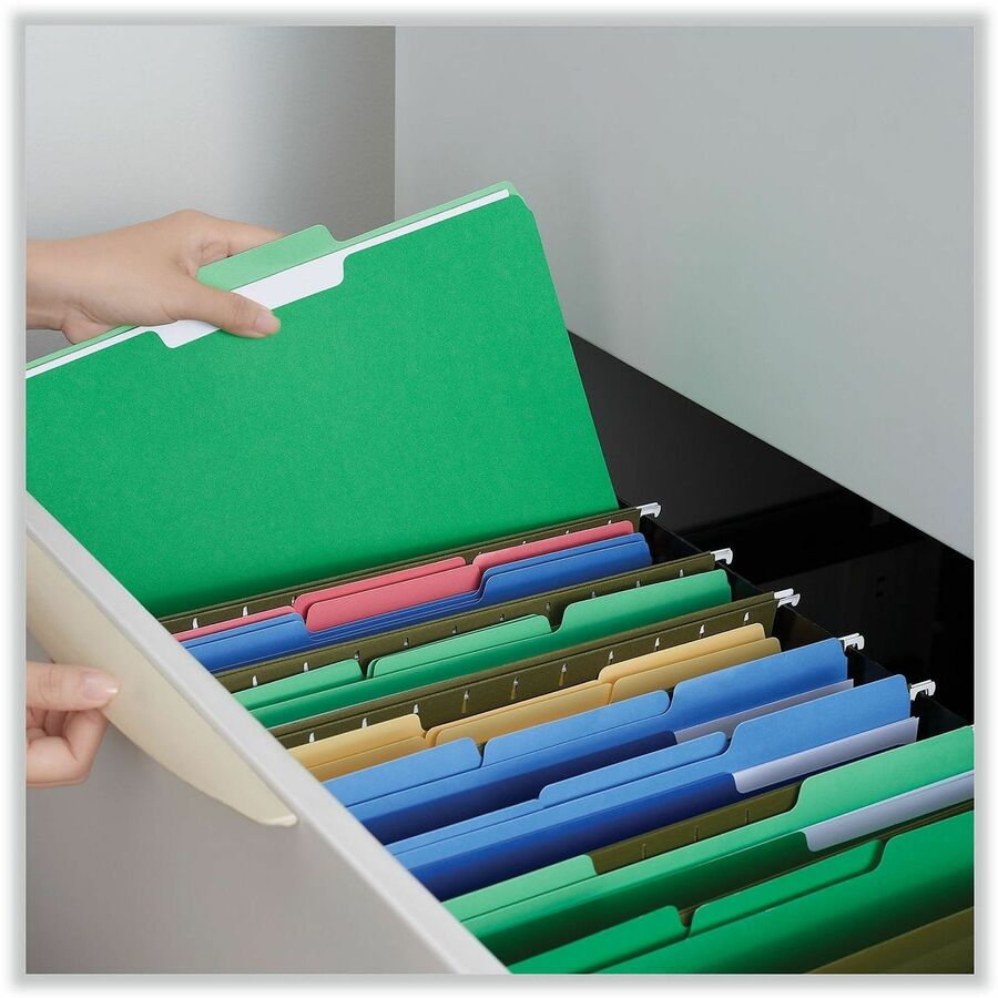 Deluxe Colored Top Tab File Folders, 1/3-Cut Tabs: Assorted, Letter Size, Green/Light Green, 100/Box