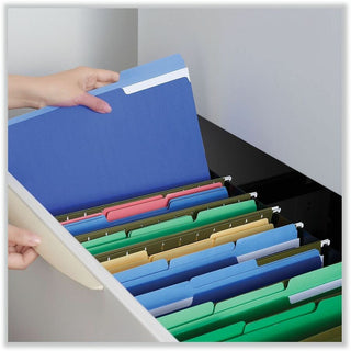 Deluxe Colored Top Tab File Folders, 1/3-Cut Tabs: Assorted, Letter Size, Blue/Light Blue, 100/Box