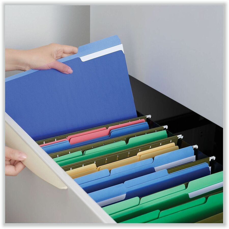Deluxe Colored Top Tab File Folders, 1/3-Cut Tabs: Assorted, Letter Size, Blue/Light Blue, 100/Box