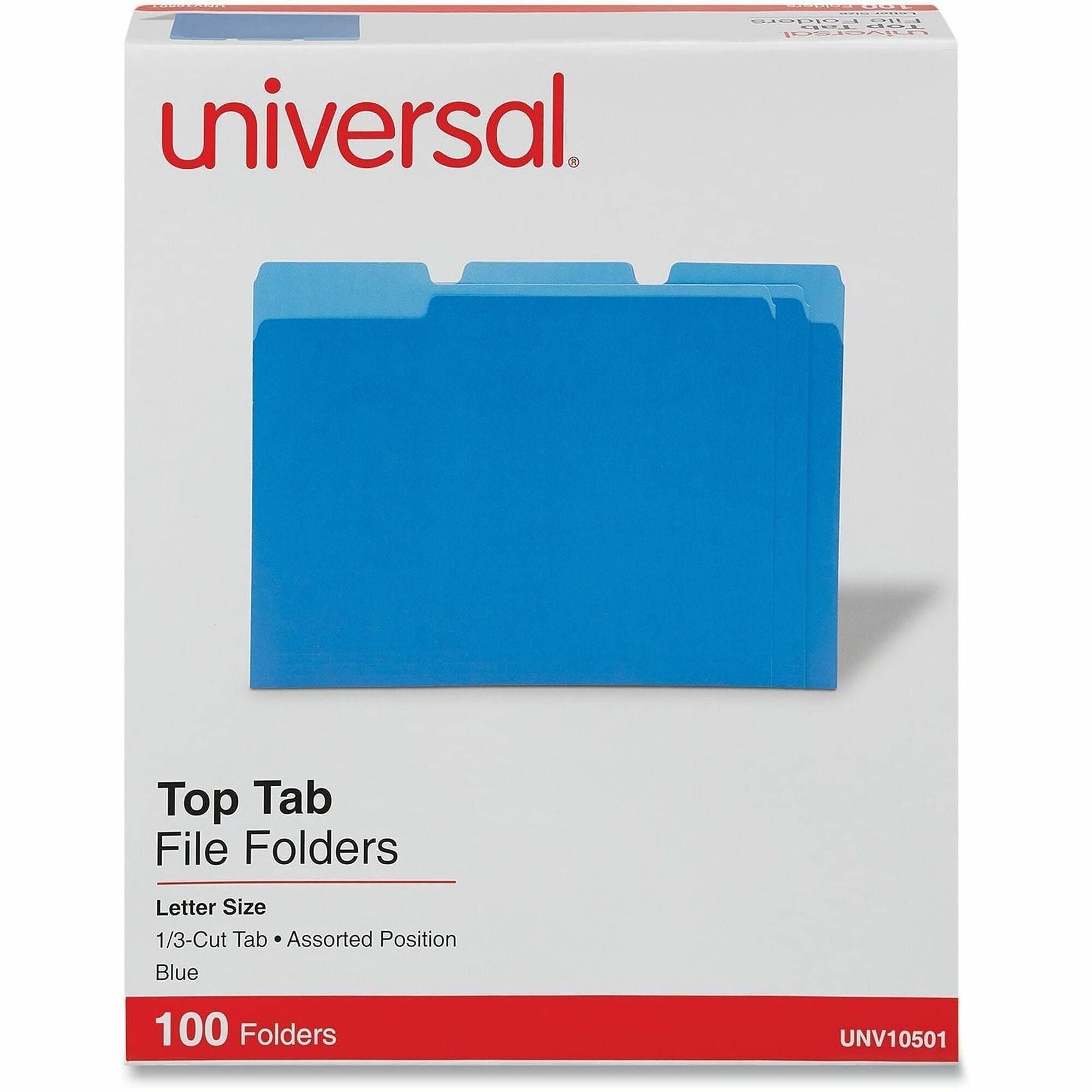Deluxe Colored Top Tab File Folders, 1/3-Cut Tabs: Assorted, Letter Size, Blue/Light Blue, 100/Box