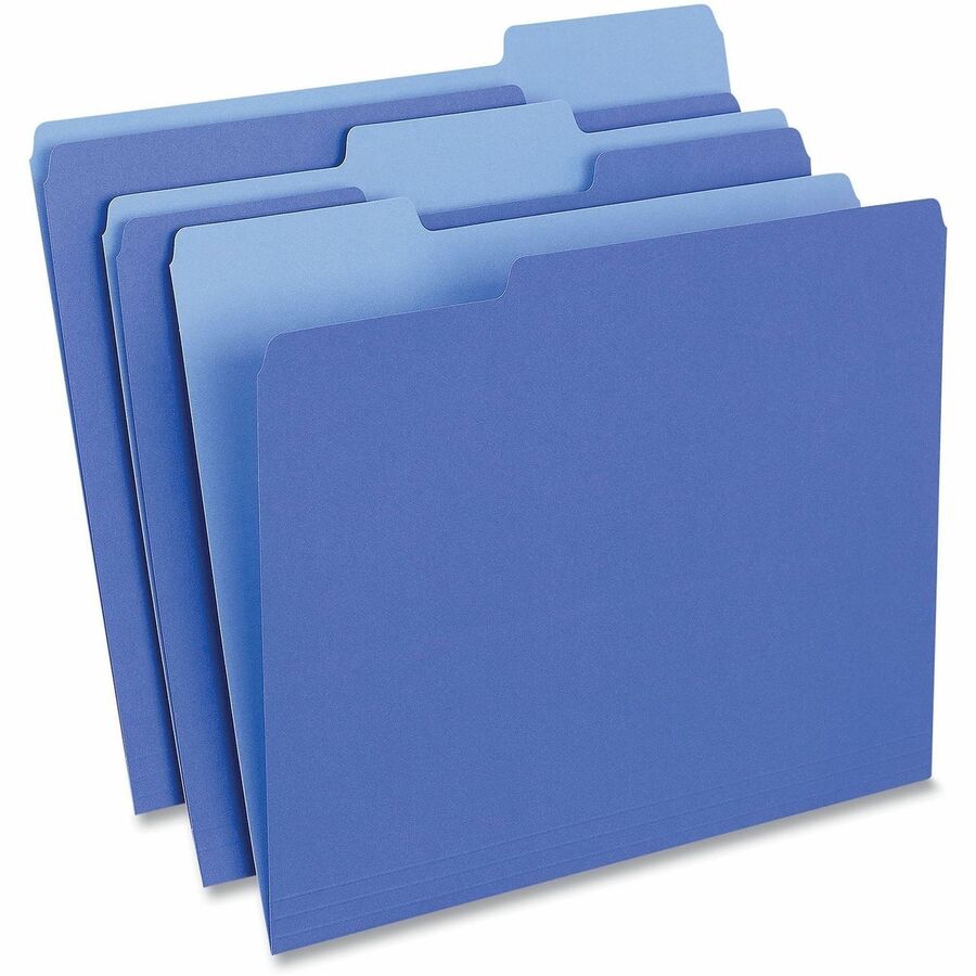 Deluxe Colored Top Tab File Folders, 1/3-Cut Tabs: Assorted, Letter Size, Blue/Light Blue, 100/Box