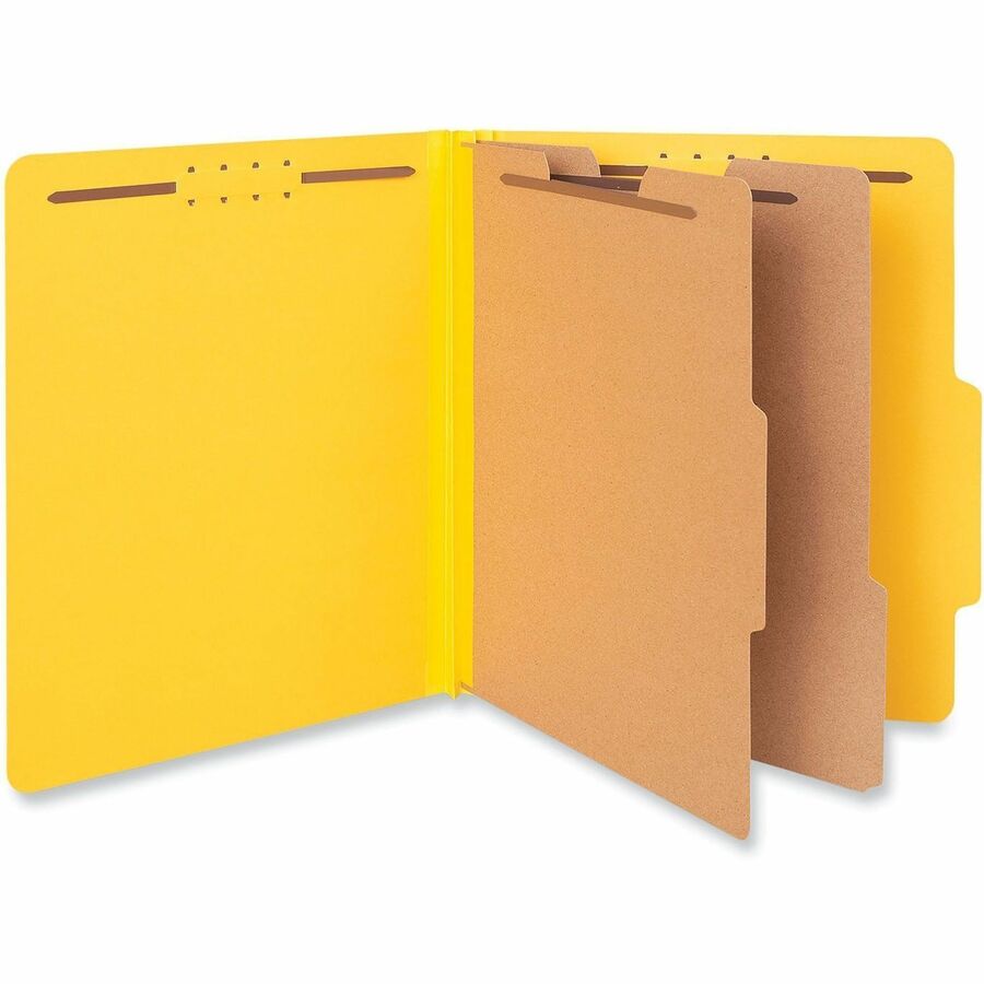 Bright Colored Pressboard Classification Folders, 2" Expansion, 2 Dividers, 6 Fasteners, Letter Size, Yellow Exterior, 10/Box
