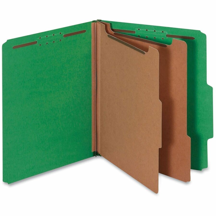 Bright Colored Pressboard Classification Folders, 2" Expansion, 2 Dividers, 6 Fasteners, Letter Size, Emerald Green, 10/Box