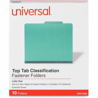 Bright Colored Pressboard Classification Folders, 2" Expansion, 2 Dividers, 6 Fasteners, Letter Size, Emerald Green, 10/Box