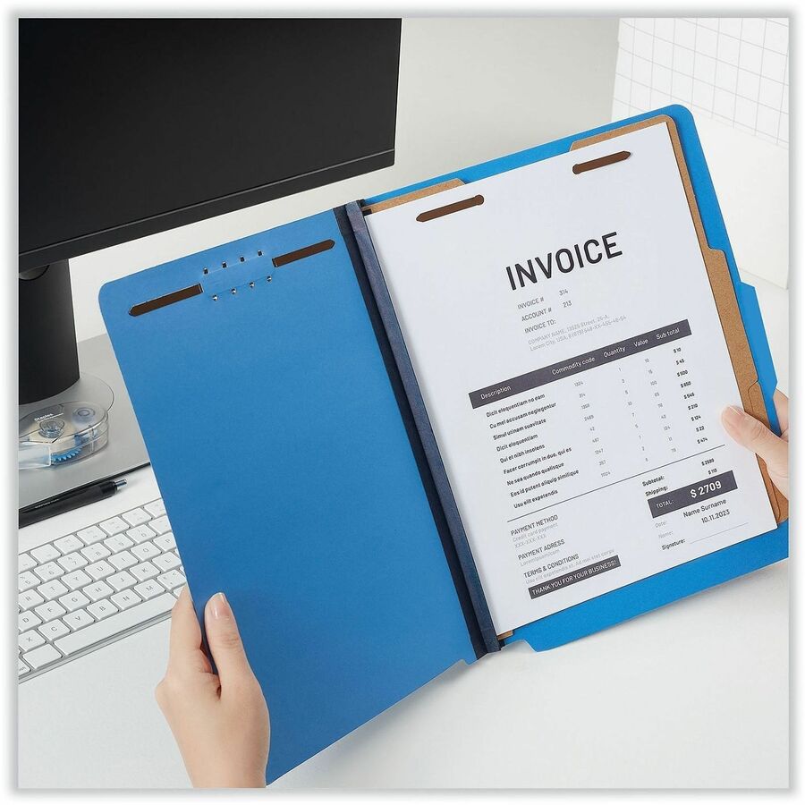 Bright Colored Pressboard Classification Folders, 2" Expansion, 2 Dividers, 6 Fasteners, Letter Size, Cobalt Blue, 10/Box
