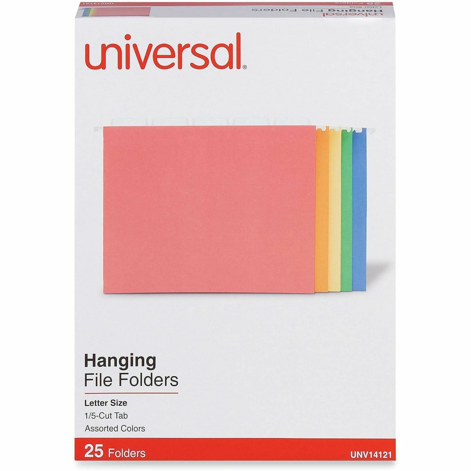 Deluxe Bright Color Hanging File Folders, Letter Size, 1/5-Cut Tabs, Assorted Colors, 25/Box