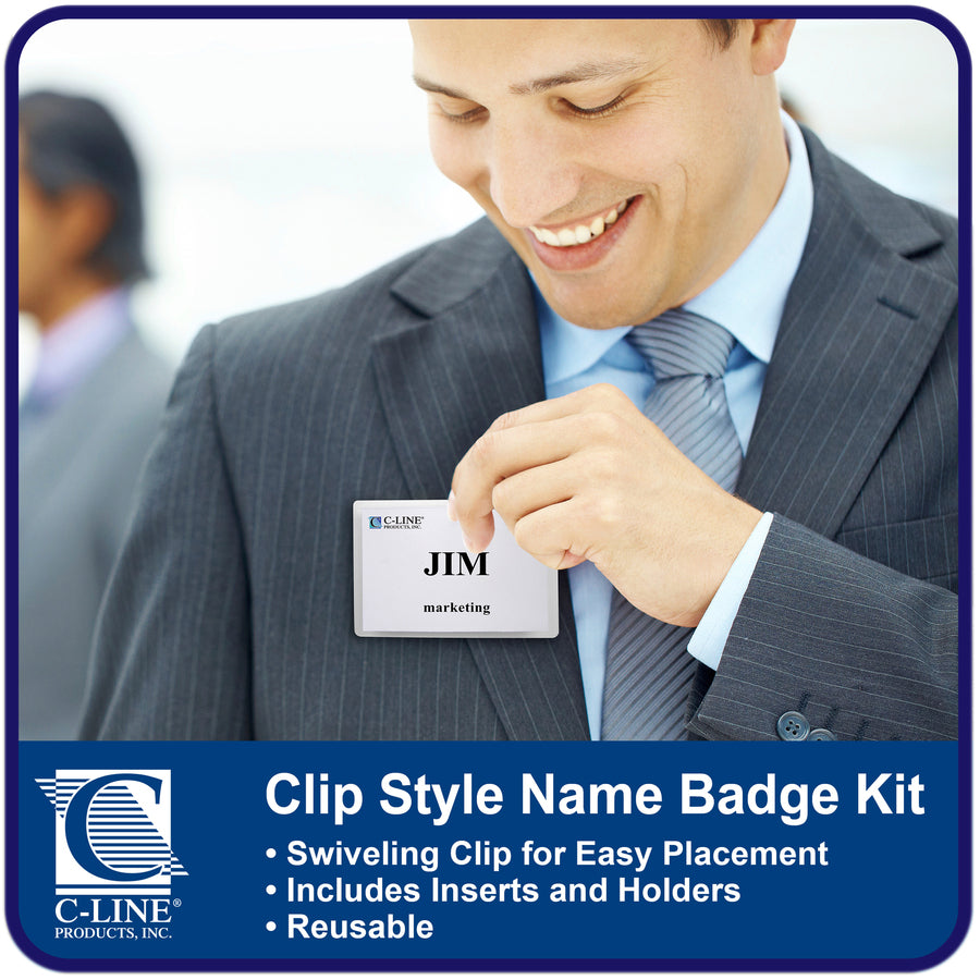 Name Badge Kits, Top Load, 4 x 3, Clear, Clip Style, 96/Box
