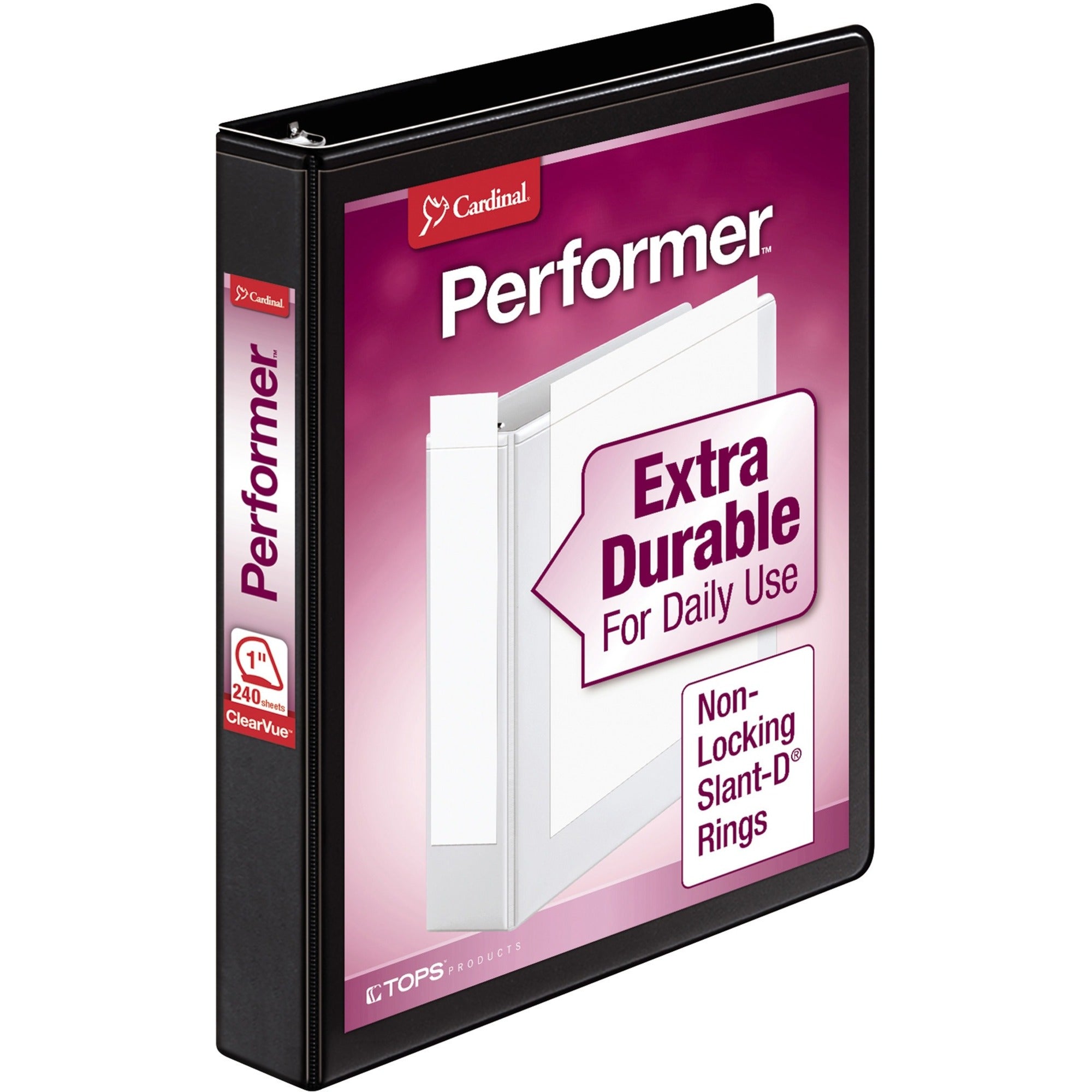 Performer ClearVue Slant-D Ring Binder, 3 Rings, 1" Capacity, 11 x 8.5, Black
