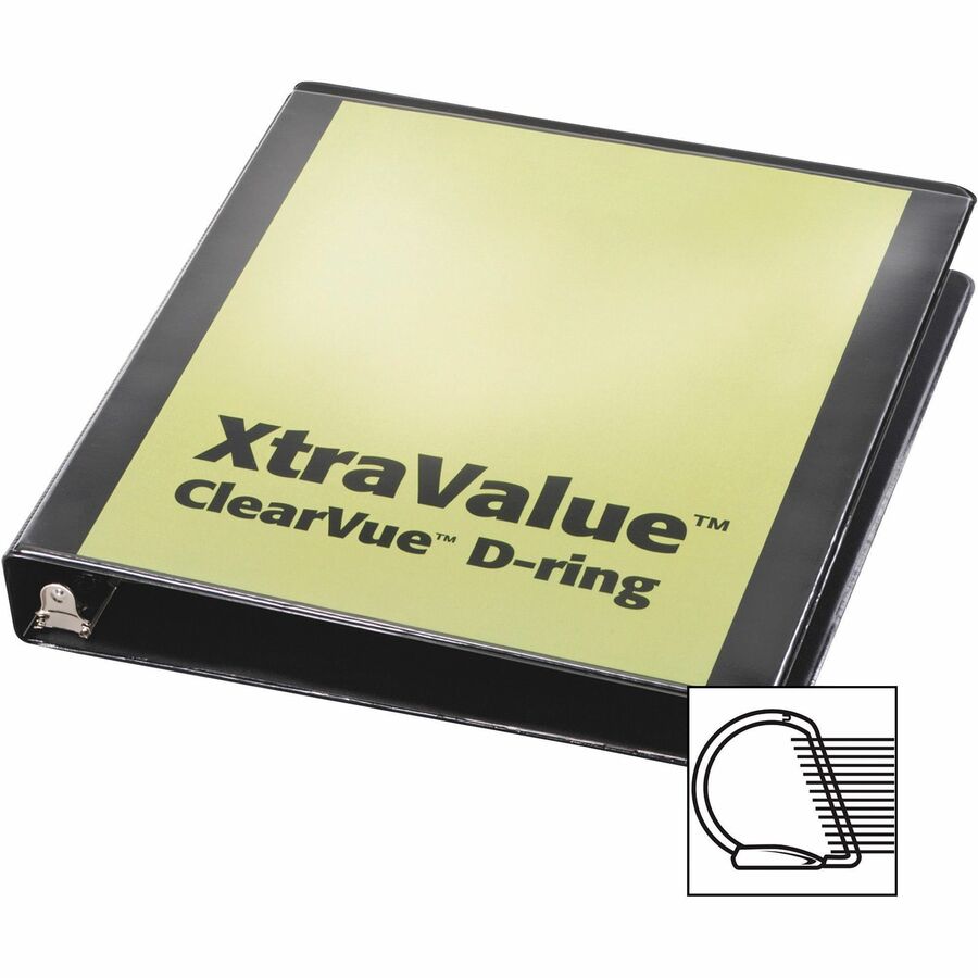 Performer ClearVue Slant-D Ring Binder, 3 Rings, 1" Capacity, 11 x 8.5, Black