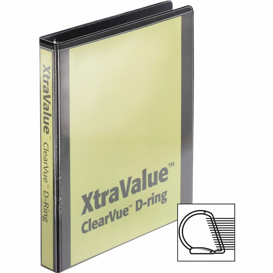 Performer ClearVue Slant-D Ring Binder, 3 Rings, 1" Capacity, 11 x 8.5, Black