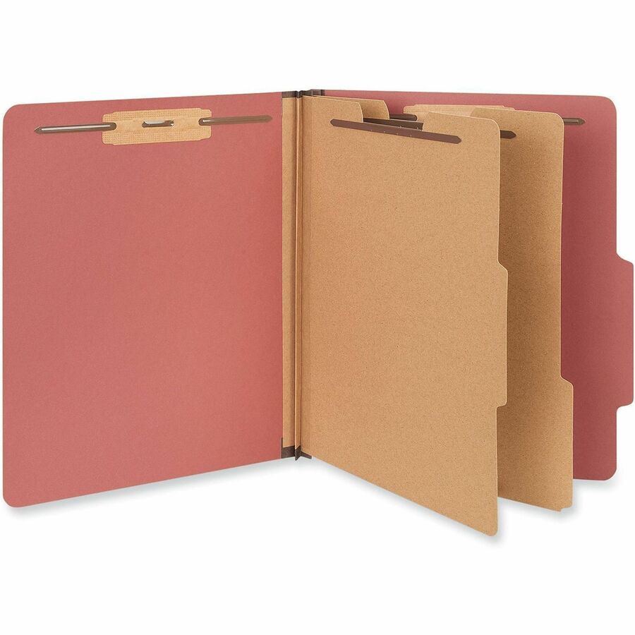Six-Section Pressboard Classification Folders, 2" Expansion, 2 Dividers, 6 Fasteners, Letter Size, Red Exterior, 10/Box