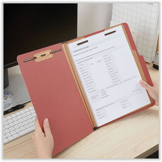 Six-Section Pressboard Classification Folders, 2" Expansion, 2 Dividers, 6 Fasteners, Letter Size, Red Exterior, 10/Box