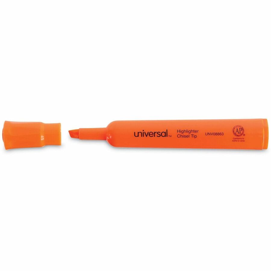 Desk Highlighters, Fluorescent Orange Ink, Chisel Tip, Orange Barrel, Dozen