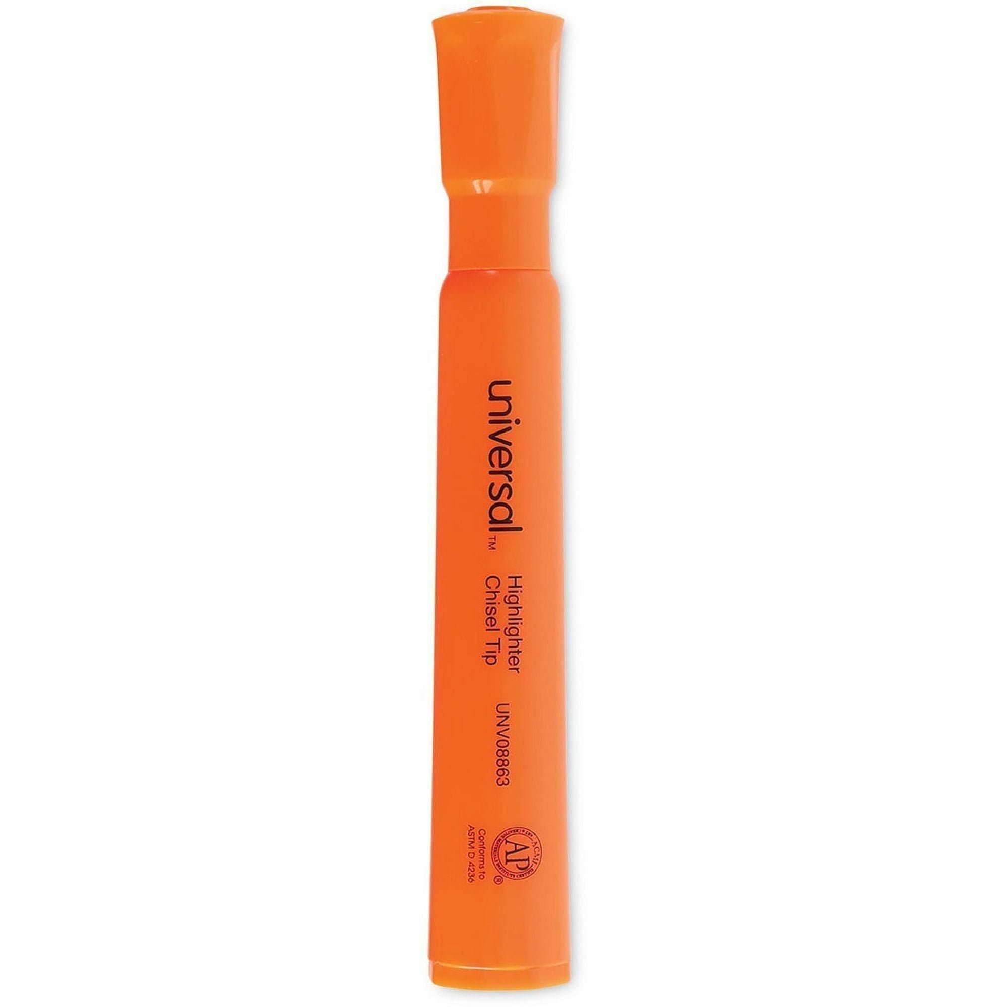 Desk Highlighters, Fluorescent Orange Ink, Chisel Tip, Orange Barrel, Dozen