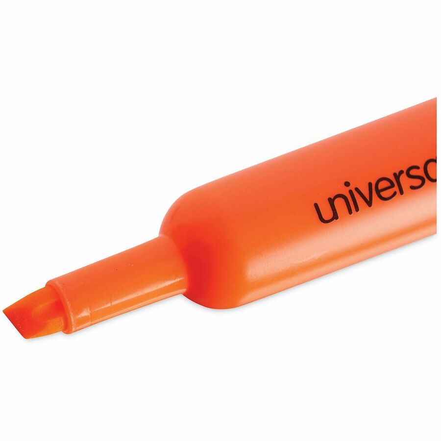 Desk Highlighters, Fluorescent Orange Ink, Chisel Tip, Orange Barrel, Dozen
