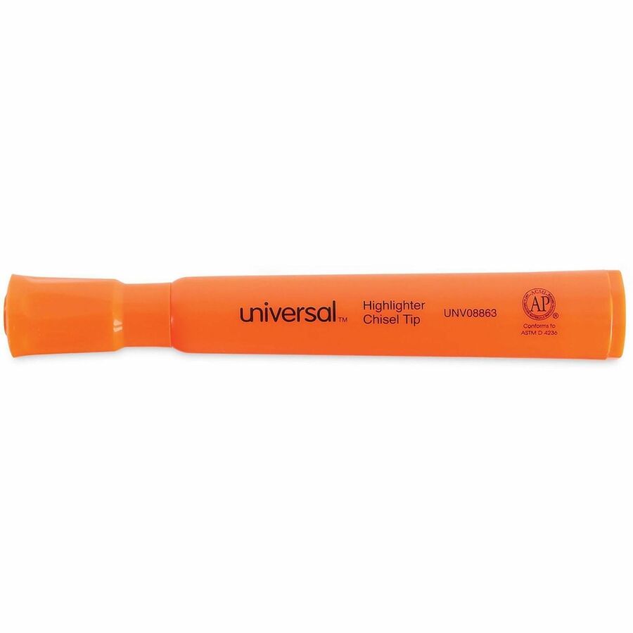 Desk Highlighters, Fluorescent Orange Ink, Chisel Tip, Orange Barrel, Dozen
