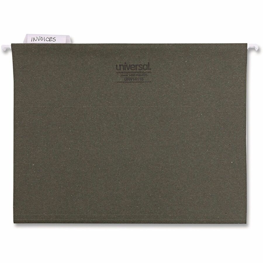 Hanging File Folders, Letter Size, 1/5-Cut Tabs, Standard Green, 25/Box