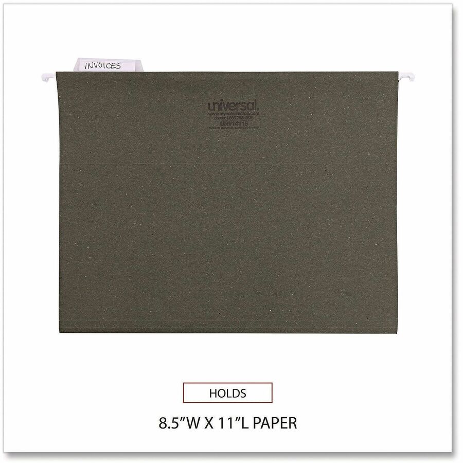 Hanging File Folders, Letter Size, 1/5-Cut Tabs, Standard Green, 25/Box