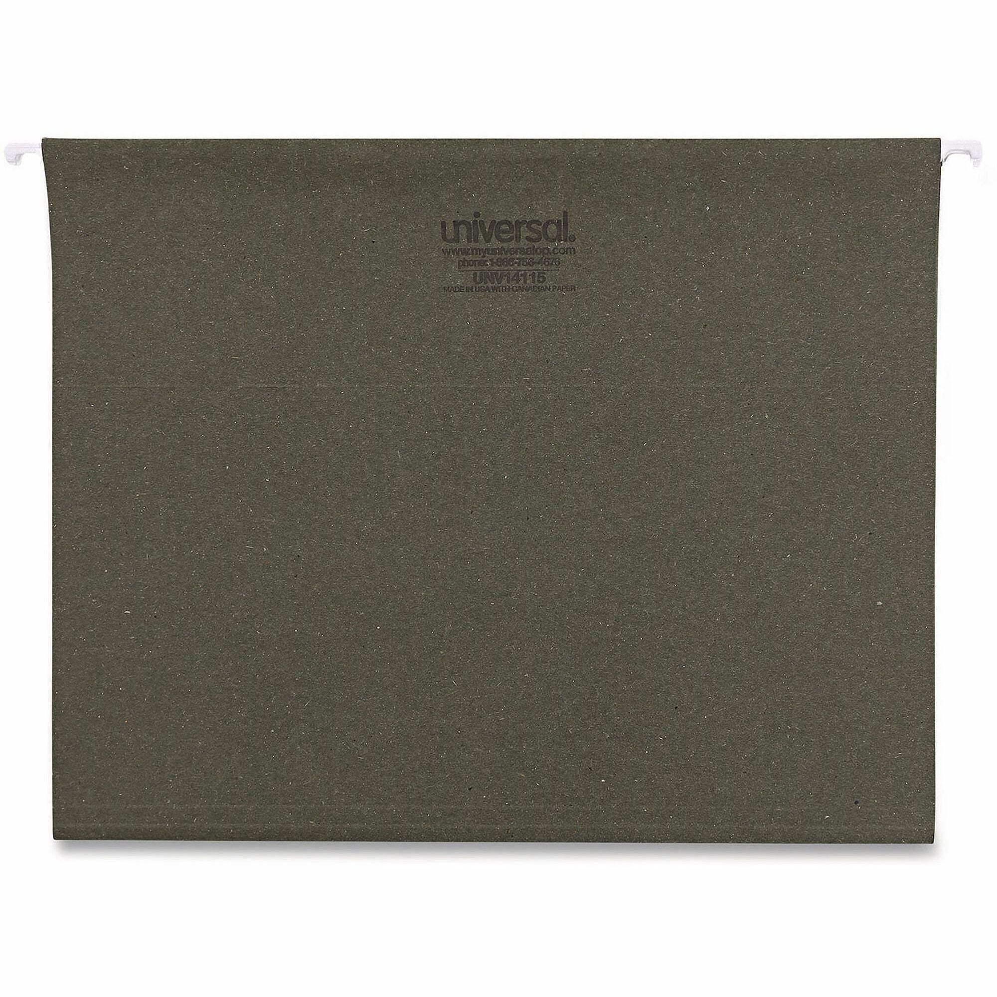 Hanging File Folders, Letter Size, 1/5-Cut Tabs, Standard Green, 25/Box