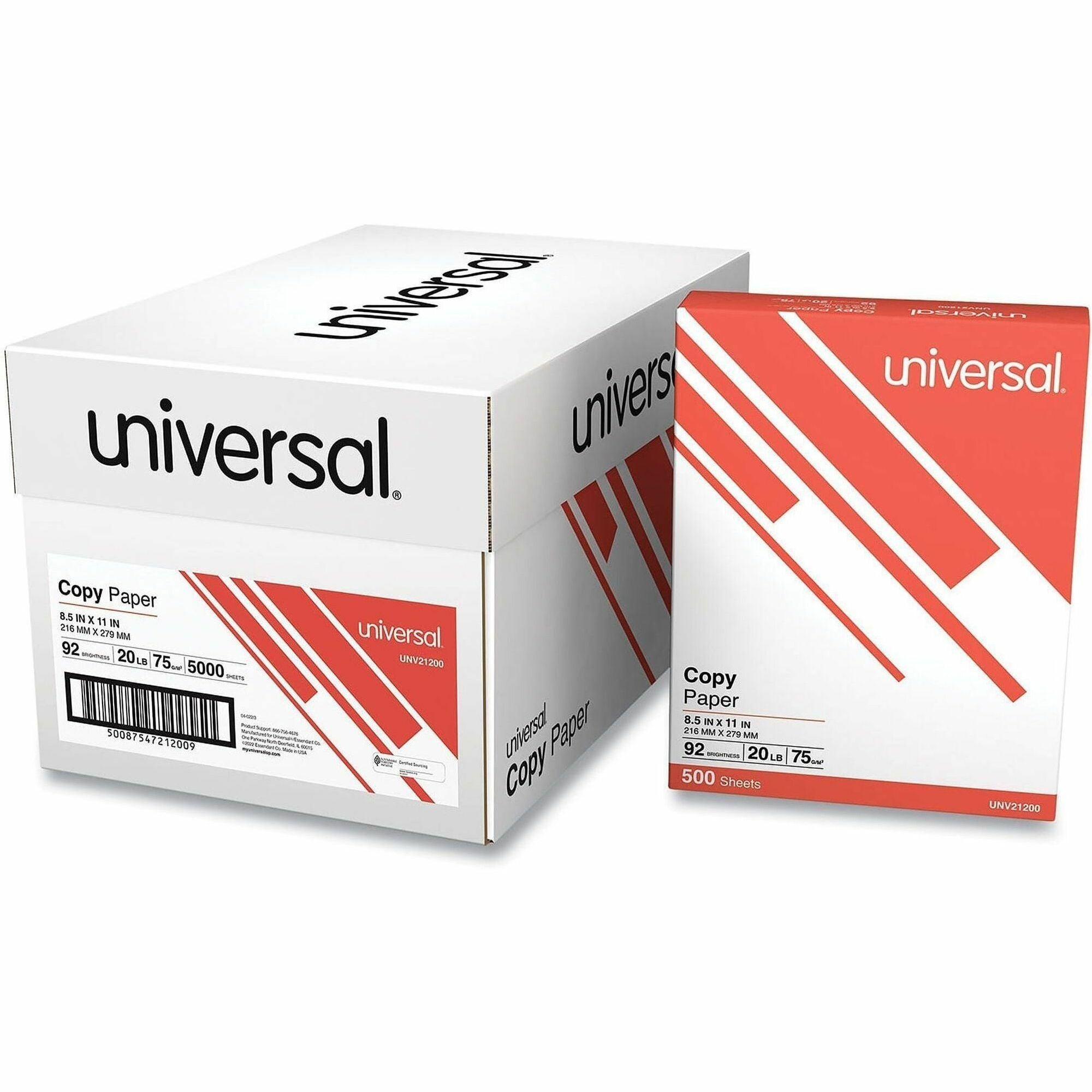 Copy Paper, 92 Bright, 20 lb Bond Weight, 8.5 x 11, White, 500 Sheets/Ream, 10 Reams/Carton
