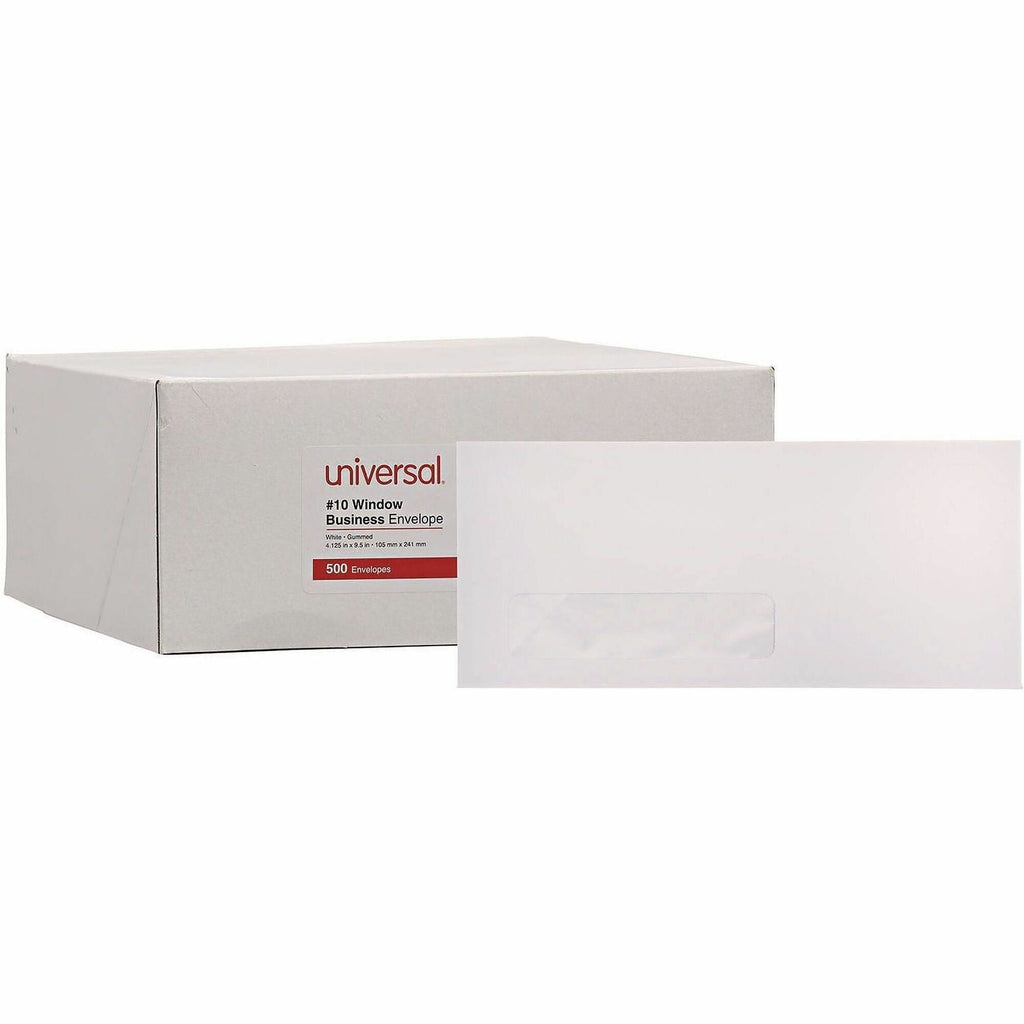 Open-Side Business Envelope, 1 Window, #10, Commercial Flap, Gummed Closure, 4.13 x 9.5, White, 500/Box