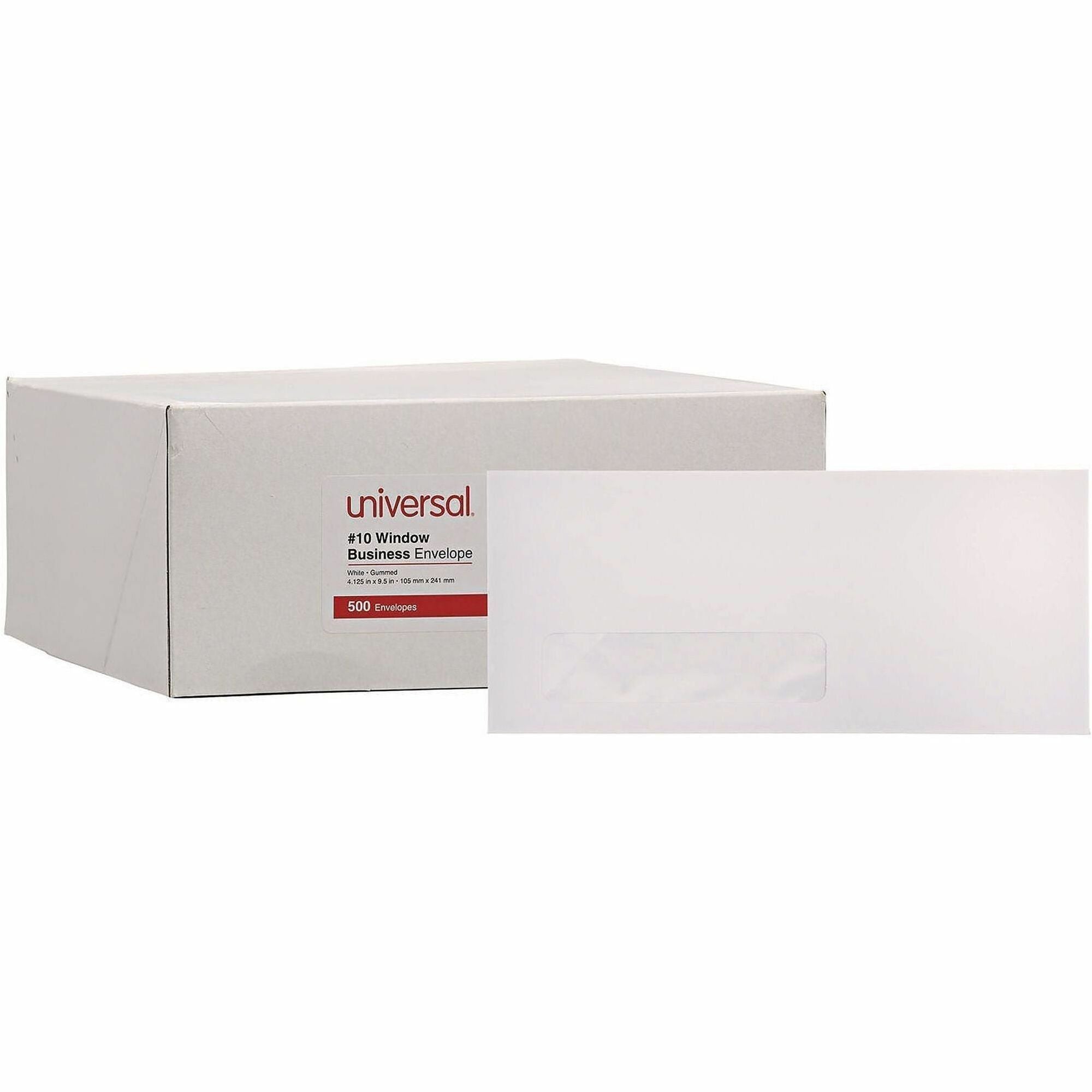 Open-Side Business Envelope, 1 Window, #10, Commercial Flap, Gummed Closure, 4.13 x 9.5, White, 500/Box